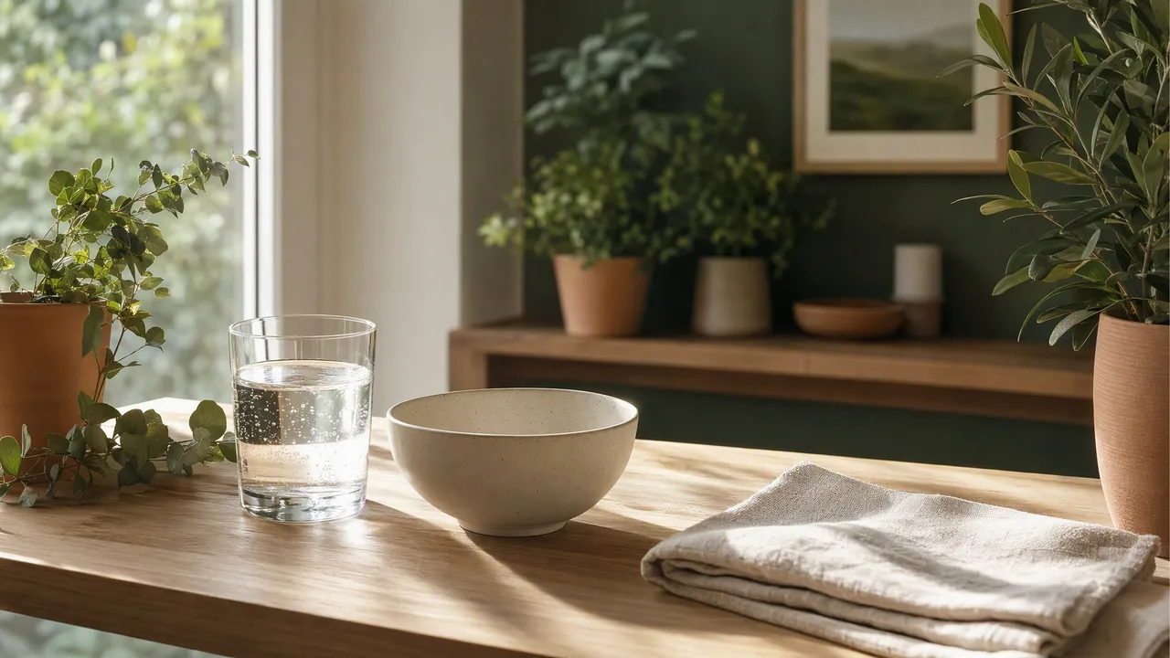 Vitaminas y suplementos sobre una mesa de madera con luz natural